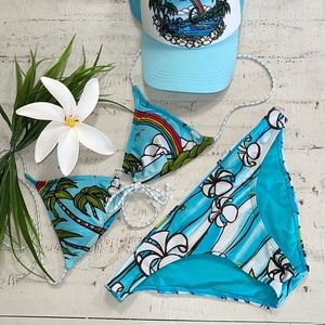 -🌊🌴 Heather Brown Surf Ocean Plumeria Bouquet Bikini Bottoms